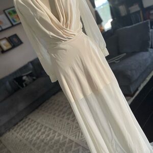 Elegant Cream Draped Women's Dress